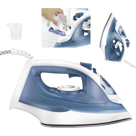 Fer à vapeur, réglage de la température à 5 vitesses, réservoir d'eau facile à injecter de 350 ml, cordon d'alimentation de 1,95 mètre, plaque inférieure antiadhésive, repassage plus doux, fonction de