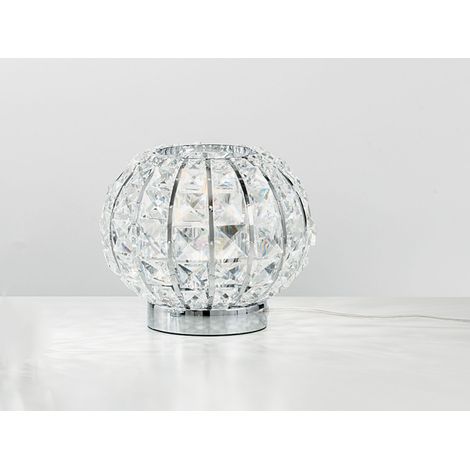 LED Kugel Tischlampe Chrom mit Glas Kristallen, Ø 20cm