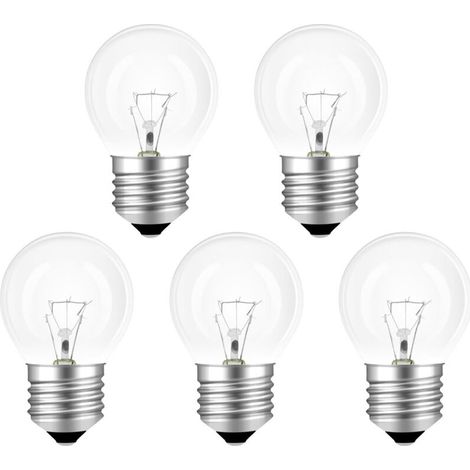 E27-Ofenlampe, hitzebeständig bis 300 °C, dimmbar bis 230 V, E27 G45, 400 lm, warmweiß (2700 K), 45 mm, geeignet für Backöfen, Mikrowellen und Kronleuchter, 5er-Pack