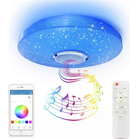 36 W Plafonnier LED à Intensité Variable,RGB Lumière Musicale à Changement de CouleurAvec Haut-parleur Bluetooth, Convient Pour Salle de Bain (1/5)
