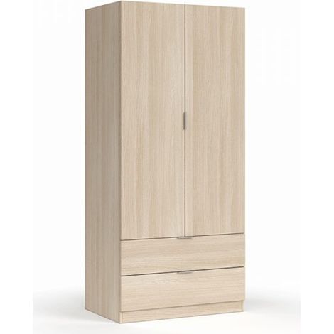 Pegane – Armoire penderie 2 tiroirs imitation chêne – Dimensions 180 x 81 x 52 cm – Design contemporain pour chambre moderne