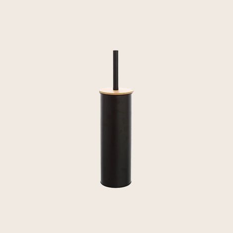 Exagonshop Porta scopino in acciaio nero e bambu Haiti