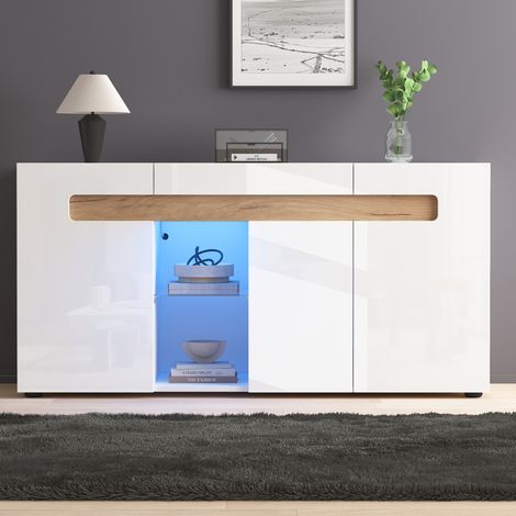 Credenza 3 ante con LED controllabile tramite app, 140 x 40 x 70 cm, bianca DESVIAE (1/5)