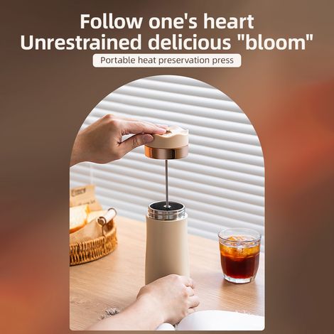 Tragbare French-Press-Kaffeemaschine (320 ml), aus doppelwandigem, isoliertem Edelstahl, ideal für gemahlenen und losen Tee. Perfekt für unterwegs. Bereitet heiße und kalte Getränke zu. (1/5)