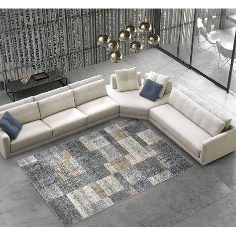 Tappeto salotto arredo casa FUNNY H8211 grigio blu per arredo stile moderno a quadri cm.120x170 (1/3)