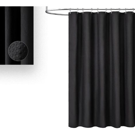Rideau de douche texturé en polyester, imperméable et lavable, avec 12 crochets, 180 × 180 cm, noir (1/5)