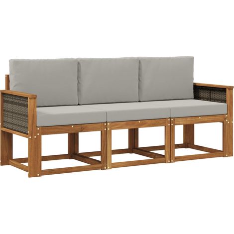 Set di divani da esterno 3 pz  Salotto da Giardino Naturale e Grigio Chiaro (1/5)