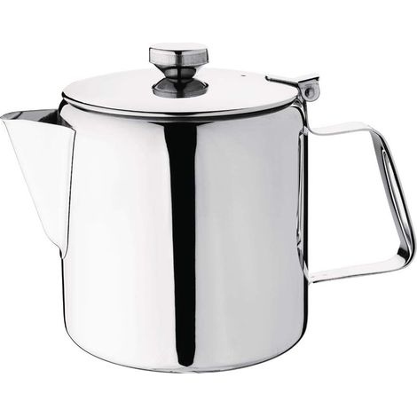 Théière en acier inoxydable de 1,4 litre — Argent, dotée d'une finition miroir hautement polie, d'une poignée résistante à la chaleur et d'un bec à large ouverture  passe au lave-vaisselle.