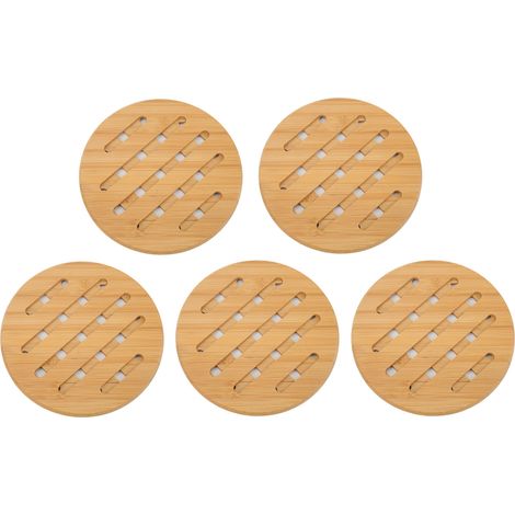 Lot de 5 dessous de plat en bambou résistant à la chaleur, pour plats chauds, casseroles, bols et théières. Rond, 18 cm. (1/5)