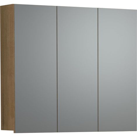 Armoire à Miroir - Chêne - Miroir de Salle de Bain avec 9 Compartiments - (l x H x P) 90 x 80 x 20 cm - Miroir de Salle de Bain avec 6 étagères - Porte Centrale à (1/4)