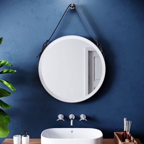 ELEGANT Round Illuminated LED Bathroom Mirror Touch Sensor + Demister 600 x 600 mm Belt Decorative (1/5)