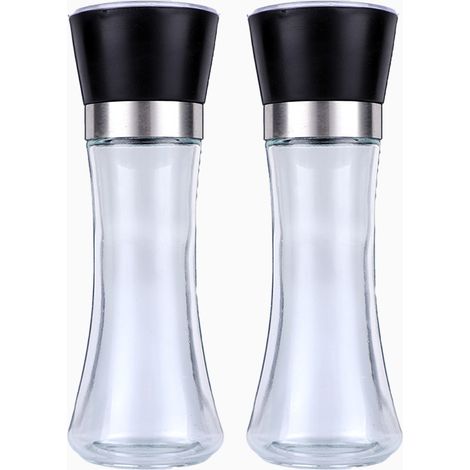 Juego de molinillos de sal y pimienta de cerámica negra con molinillo de pimienta de molienda ajustable y molinillo de sal de acero inoxidable recargable, ideal para el hogar y la cocina. El regalo pe (1/5)
