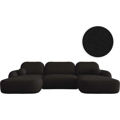 Canapé panoramique convertible 6 places MILLY avec coffre en tissu bouclette - Gris anthracite (1/5)