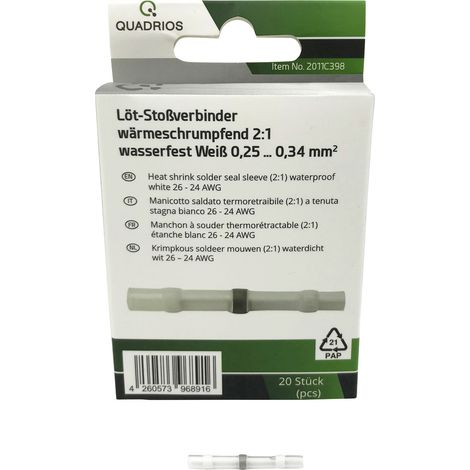 Quadrios 2011C398 Stoßverbinder 0.25 mm² 0.34 mm² Vollisoliert Weiß 20 St. (1/3)