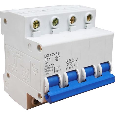 4 Pole Miniature Circuit Breaker 32A 400V DIN Rail Mount Residential AC Disconnector DZ47-63 C32 (1/5)