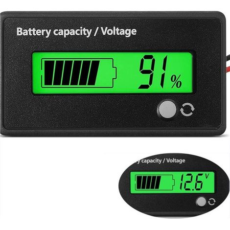 DC Battery Meter with Alarm, Car Battery Tester, Battery Monitor, Voltmeter, DC 12V 24V 36V 48V 72V Lead Acid and Lithium Ion Battery Tester (Green Light) (1/5)