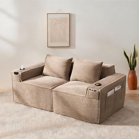 Sofa modulaire 2 places en velours côtelé kaki 188 cm en corduroy (1/5)