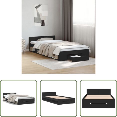 vidaXL Bois d'ingénierie - Cadre de lit avec tiroir sans matelas noir 75x190 cm (1/5)