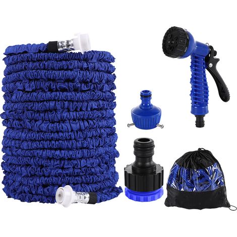 Ménage Haute Pression Lavage de Voiture Pistolet À Eau Jardin Arrosage Magique Tuyau D'eau Rétractable Automatique Ensemble De Pistolet À Eau À Neuf Fonctions Étanche, Léger Et Facile À Stocker (Bleu, (1/5)