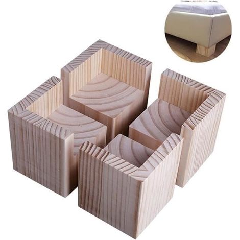 Lot de 4 Élévateurs de Meubles Rehausseurs de Meubles en Bois, Lit de Bureau Riser Meubles Pieds de Levage Pieds jusqu'à, 8x8x10cm (1/4)