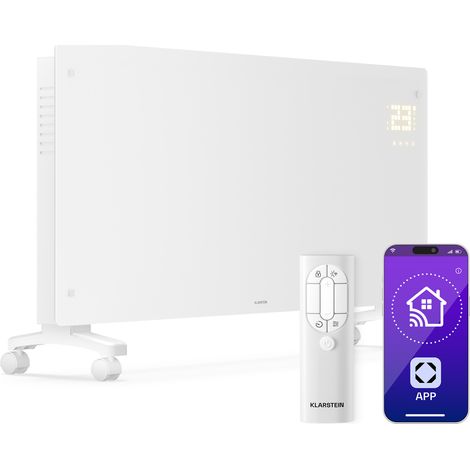 Klarstein Radiateur Electrique 3000W, Convecteur Électrique Sur Pied & Mural, Chauffe 30m², Silencieux, Thermostat, Minuterie, Contrôle App & Télécommande, Sécurité Enfant, Blanc (1/5)