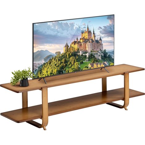 Meuble TV 140cm Table TV Salon 2 Niveaux Bambou Meuble Tele Banc TV Chambre à Coucher, Naturel-B (1/5)