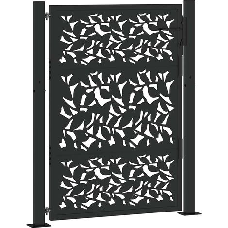 Portail de jardin,Portail de clôture,Portillon de jardin noir 105x130 cm acier conception de feuilles CFW89435