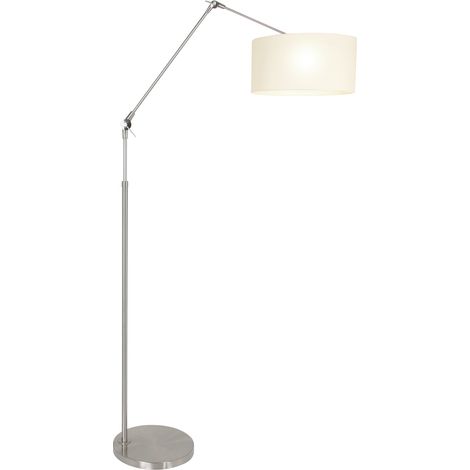 Sienna Prestige Chic Lampada da Terra con Paralume Acciaio Spazzolato, Bianco Lino (1/4)