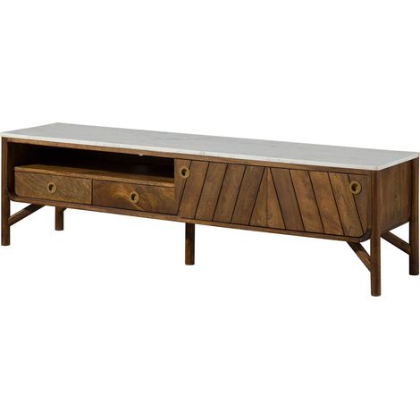 TV-Board Mango 180x45x50 braun geölt / echter Marmor LOS ANGELES 02