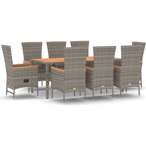 Maison Exclusive - 9-tlg. Garten-Essgruppe mit Kissen Grau Poly R