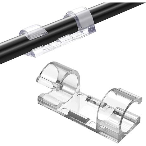 Clips Câble[20 Pcs], Clips Rangement de Câble, Serre Câble, Fixation Auto Collant, Peut être Utilisé pour Gérer de Câbles Fils dans une Maison ou un Bureau (Transparent) (1/5)