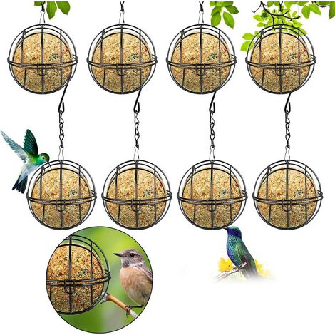 Set aus 8 Vogelfutterhäuschen aus Metall, inklusive 8 S-Haken und einem Futterballhalter, für Wildvögel, Spatzen und Rotkehlchen.