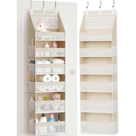 Criusia Tür-Organizer, Hängeaufbewahrung mit 6 Ablagen und 13 Netztaschen, Tragkraft 25 kg, ideal für Babyzimmer oder Badezimmer. (1/5)