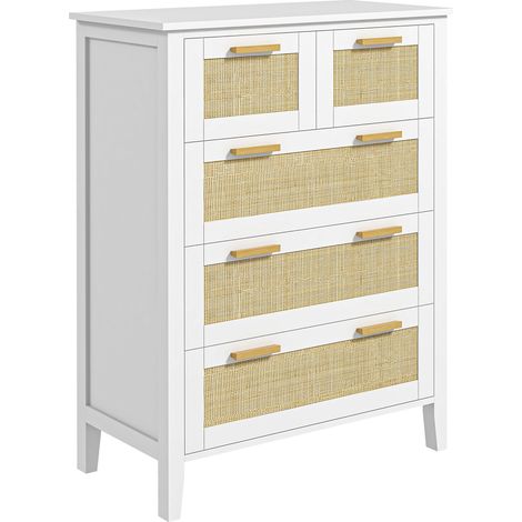 Commode 5 tiroirs pour chambre 77 x 37 x 104 cm grande capacité ouverture douce scandinave contemporain en MDF blanc (1/5)