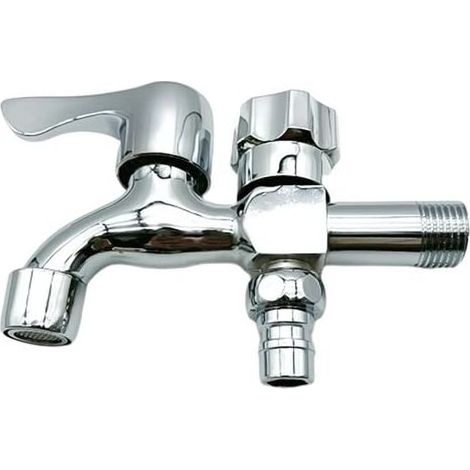 Doppelauslauf-Außenwasserhahn, Doppelauslauf-Gartenwasserhahn, hochwertiger Messing-Wasserhahn, Doppelauslauf-Gartenwasserhahn-Steuerung, 3/4"-Anschluss, 3/4"-Hausanschluss (1/5)