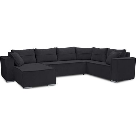 AX LIVING Ecksofas groß Lovere 314 cm – Sofa schwarz mit Schlaffunktion & Struktur