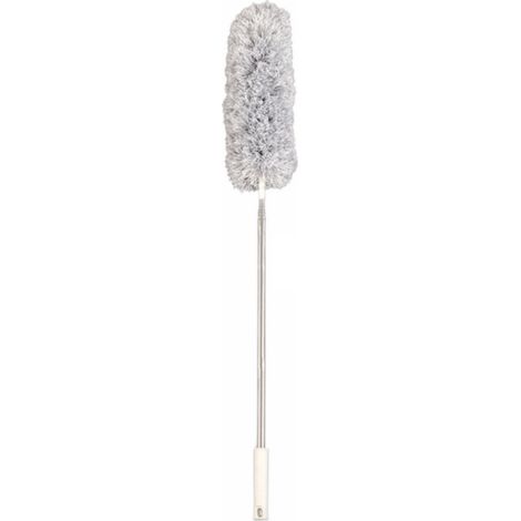 Brosse à poussière rétractable en fibres fines, tête flexible détachable, manche télescopique en acier inoxydable, grise (1/5)