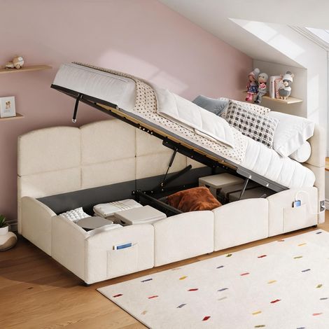 Cadre de lit beige en boucle 212,5 x 98 x 78 cm (1/5)