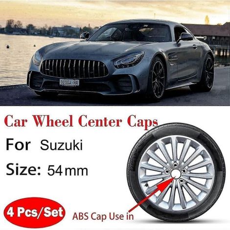 Quatre enjoliveurs centraux de 54 mm pour Suzuki Swift, SX4, S-Cross, Ignis, Vitara, Solio, Bandit et Swace protègent les jantes de la rouille. (1/4)