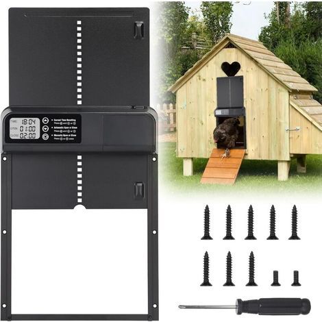 Automatic Battery-Powered Chicken Coop Door with Anti-Pinch Function, Aluminum Chicken Coop Door with Programmable LCD Screen (1/5)