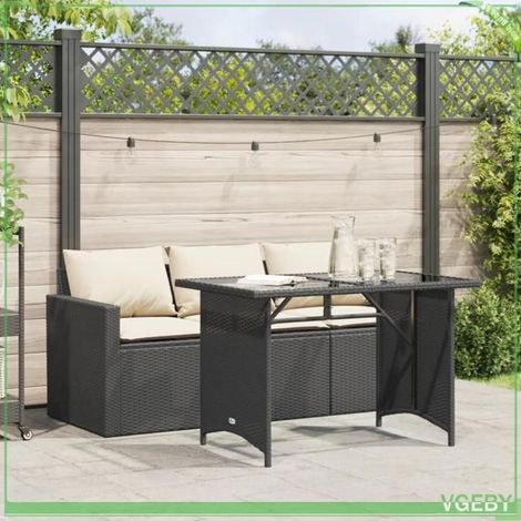 Ensemble à manger de jardin - FAFEICY - 366328 - Résine tressée noire - Coussins blanc crème - Table verre trempé (1/5)