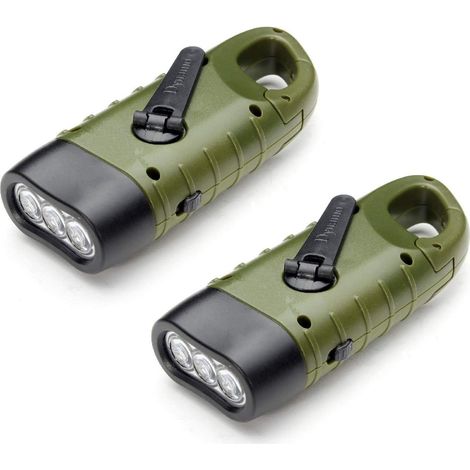 Litzee – Lampe torche solaire rechargeable – Lot de 2 – Alimentation solaire et manivelle – 8 lumens – Dimensions 124x45x32mm – Clip intégré pour sac à dos (1/5)