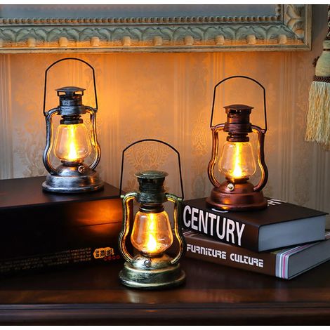 Lanterne LED vintage rechargeable, noire, idéale pour le camping, la tente, la terrasse, le jardin ou les fêtes en intérieur. (1/5)