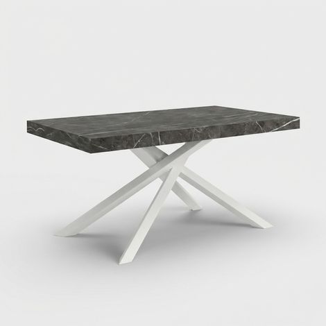 Tavolo allungabile moderno gambe bianche 14 posti 180/280x90 Shangai - Effetto marmo nero