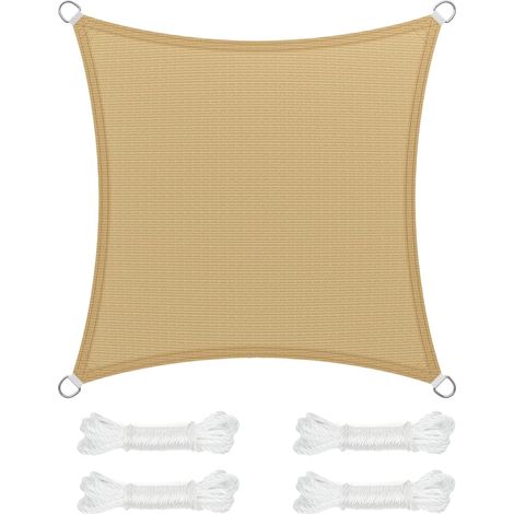 Voile d'ombrage Ineasicer 3,6 x 3,6 m, protection solaire en tissu PEHD, respirante et perméable à l'eau, pour terrasse, jardin, balcon, camping, formes carrée et concave, jaune sable