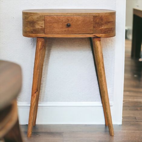 Console Mini Albion aspect chêne en bois massif, 1 tiroir, Brun (1/5)