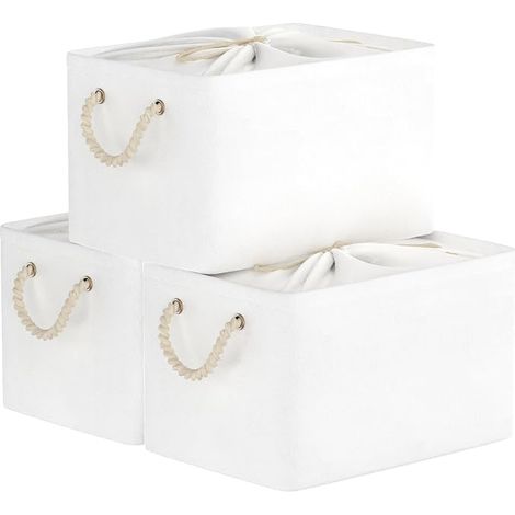 Panier Rangement Blanc Boîte de Rangement 33x23x20cm (1/5)