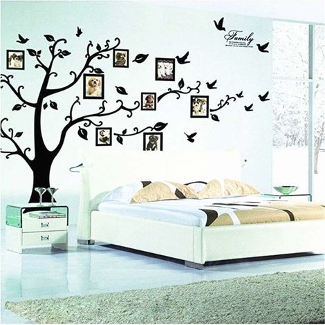 Grand arbre généalogique décoration murale cadres photo amovibles arbre sticker mural vinyle arbre Stickers muraux pour salon décor à la maison (arbre noir) (1/5)