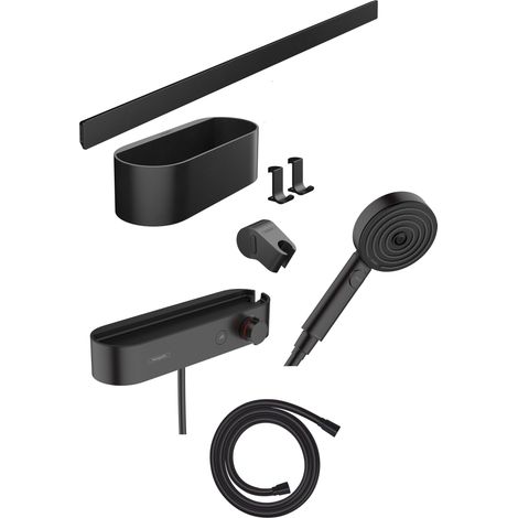 Hansgrohe WallStoris - Duschkopfset 105, 3 Strahlen, Thermostat und Badezimmerzubehör, Schwarz matt 24250670 (1/5)