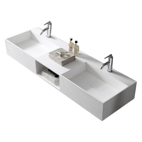BERNSTEIN - Double vasque murale 150x45x20cm en fonte minérale - blanc mat - TWG235
